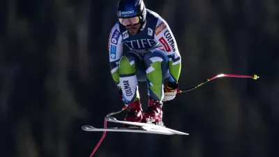 Slovenia's Miha Hrobat competes during a men's World Cup downhill skiing race, Friday, Dec. 6, 2024, in Beaver Creek. (AP Photo/John Locher)