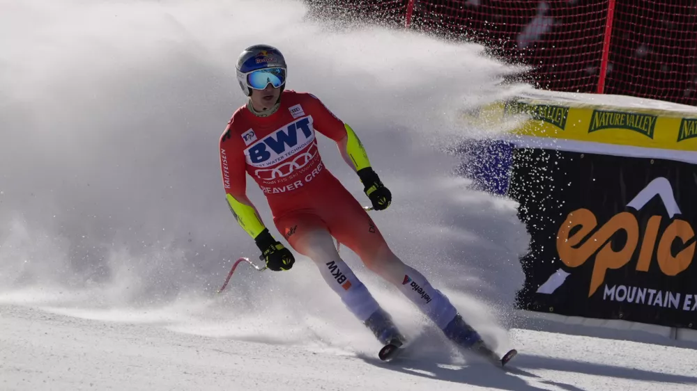 Marco Odermatt, of Switzerland, competes during a men's World Cup super-G ski race, Saturday, Dec. 7, 2024, in Beaver Creek. (AP Photo/Robert F. Bukaty)