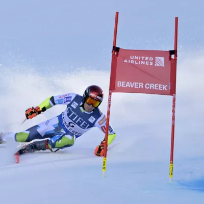 Dec 8, 2024; Beaver Creek, CO, USA; Zan Kranjec of Slovenia in the first run of the men's giant slalom race for the 2024 Stifel Birds of Prey Audi FIS alpine skiing World Cup at Birds of Prey. Mandatory Credit: Eric Bolte-Imagn Images