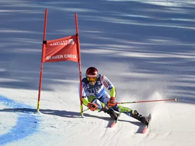 Dec 8, 2024; Beaver Creek, CO, USA; Zan Kranjec of Slovenia in the second run of the men's giant slalom race for the 2024 Stifel Birds of Prey Audi FIS alpine skiing World Cup at Birds of Prey. Mandatory Credit: Eric Bolte-Imagn Images