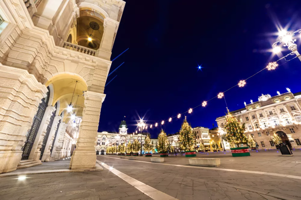 the beautiful square of Trieste with Christmas trees