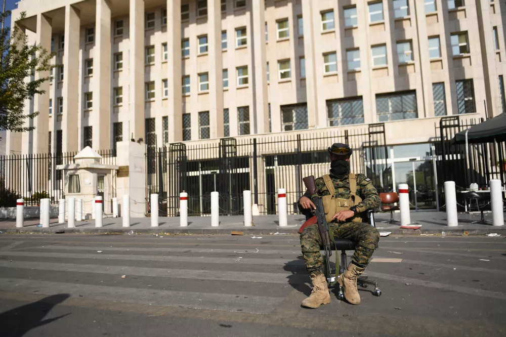 DAMASCUS, SYRIA - DECEMBER 09: Security forces take safety measures in front of the Central Bank as daily life continues after the overthrow of the 61-year Baath regime and the end of the Assad family era in the capital Damascus, Syria on December 09, 2024. Hasan Belal / AnadoluNo Use USA No use UK No use Canada No use France No use Japan No use Italy No use Australia No use Spain No use Belgium No use Korea No use South Africa No use Hong Kong No use New Zealand No use Turkey