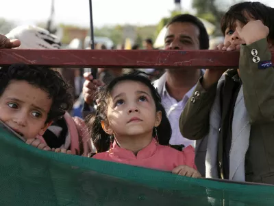 Children attend a rally held by protesters, mainly Houthi supporters, to show support to Palestinians in the Gaza Strip, in Sanaa, Yemen December 27, 2024. REUTERS/Khaled Abdullah