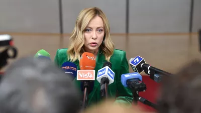 FILED - 15 December 2023, Belgium, Brussels: Italian Prime Minister Giorgia Meloni speaks to media upon her arrival to attend the second day of the EU Summit. Meloni has accused a German search-and-rescue organization of ignoring the role of human traffickers in the deaths of thousands in response to accusations she was working on a "dystopian migration policy" with Libya. Photo: Gaetan Claessens/EU COUNCIL/dpa - ATTENTION: editorial use only and only if the credit mentioned above is referenced in full