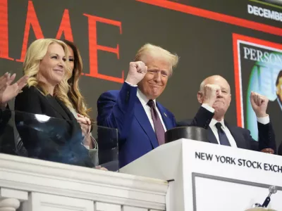 President-elect Donald Trump gestures after ringing the opening bell at the New York Stock Exchange, Thursday, Dec. 12, 2024, in New York. (AP Photo/Alex Brandon)