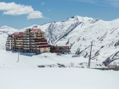 ETX7CB Hotel Club-2100 in Gudauri ski resort in Greater Caucasus Mountains - view from Georgian Military Highway, Georgia