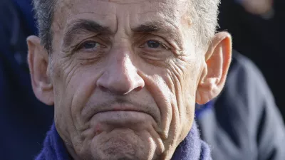 FILE - Former French President Nicolas Sarkozy looks on as he attends a ceremony at the Arc de Triomphe, as part of the commemorations marking the105th anniversary of the Nov. 11, 1918 Armistice, ending World War I, Saturday, Nov. 11, 2023 in Paris. (Ludovic Marin/Pool via AP, File)