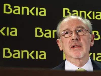 President of Spanish bank Bankia Rodrigo Rato arrives for a news conference in Madrid, in this February 10, 2012 file photo. Rato stepped down on May 7, 2012 as chairman of ailing Spanish lender Bankia SA, helping clear the way for a rescue plan that the government hopes will persuade international investors of the country's financial stability. REUTERS/Andrea Comas/Files (SPAIN - Tags: BUSINESS HEADSHOT)