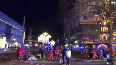 Emergency services attend an incident at the Christmas market in Magdeburg, Germany, Friday Dec. 20, 2024. (Dörthe Hein/dpa via AP)