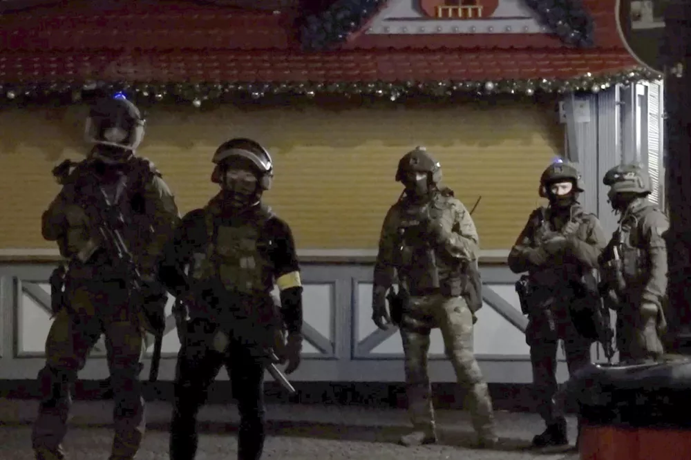 In this screen grab image from video, special police forces attend an incident at the Christmas market in Magdeburg, Germany, Friday Dec. 20, 2024. (Thomas Schulz/dpa via AP)