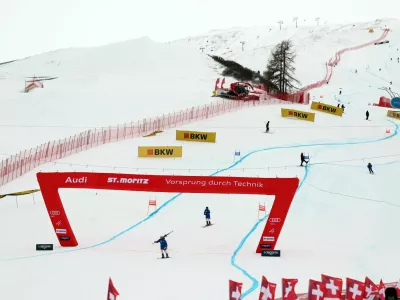 Alpine Skiing - FIS Alpine Ski World Cup - Women's Super G - Saint Moritz, Switzerland - December 22, 2024 General view of the track as the event is cancelled REUTERS/Gintare Karpaviciute