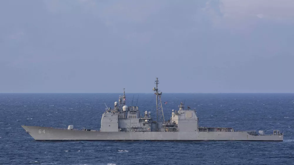 CORRECTS YEAR TO 2024 - The Ticonderoga-class guided-missile cruiser USS Gettysburg (CG 64) steams in the Mediterranean Sea, Dec. 15, 2024. (Kaitlin Young/U.S. Navy via AP)