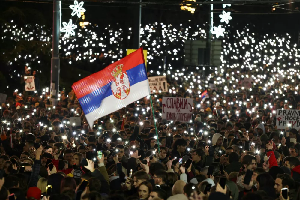 People gather during a protest against government policies, corruption and the negligence which they blame for the deaths of the victims in the Novi Sad railway station disaster in November, in Belgrade, Serbia, December 22, 2024. REUTERS/Zorana Jevtic