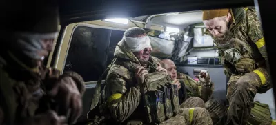 Injured Ukrainian servicemen arrive from the battlefield at Medical Service "Ulf" of the 108th Separate Battalion "Da Vinci Wolves" on Pokrovsk direction, Ukraine, Dec. 23, 2024. (AP Photo/Evgeniy Maloletka)