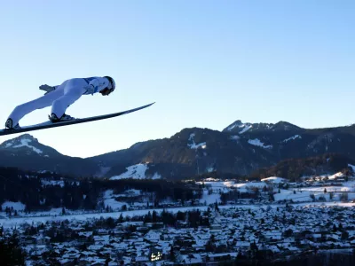 Ski Jumping - Four Hills Tournament - Oberstdorf, Germany - December 28, 2024 Slovenia's Timi Zajc during training REUTERS/Lisi Niesner