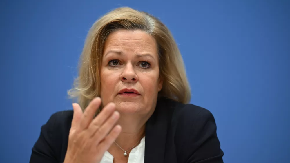 FILED - 19 November 2024, Berlin: German Minister of the Interior and Home Affairs, Nancy Faeser, speaks during the presentation of the federal report "Gender-specific crimes against women" at the Federal Press Conference Center. Photo: Sebastian Gollnow/dpa