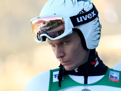 Ski Jumping - Four Hills Tournament - Garmisch-Partenkirchen, Germany - December 31, 2024 Slovenia's Anze Lanisek during Men's Individual KO HS142 training REUTERS/Lisi Niesner