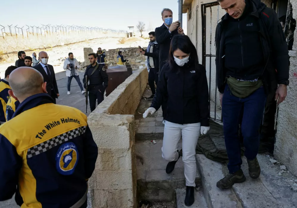 German Foreign Minister Annalena Baerbock and French Foreign Minister Jean-Noel Barrot visit Sednaya prison, which was known as a "slaughterhouse" under Syria's Bashar al-Assad rule, after the ousting of Syria's Bashar al-Assad, in Sednaya, Syria January 3, 2025. REUTERS/Khalil Ashawi