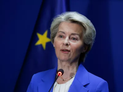 European Commission President Ursula von der Leyen speaks during a press conference in Pristina, Kosovo October 26, 2024. REUTERS/Valdrin Xhemaj