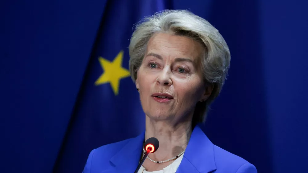 European Commission President Ursula von der Leyen speaks during a press conference in Pristina, Kosovo October 26, 2024. REUTERS/Valdrin Xhemaj