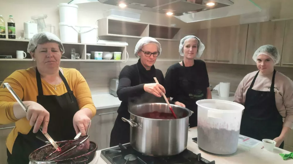 Zaposleni v podjetju Hudo dobro pripravljajo domače dobrote. Ob treh mentoricah imajo sedem redno zaposlenih invalidov, še štirje invalidi so pri njih na usposabljanju. / Foto: Damijan Toplak