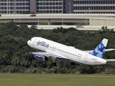 FILE - A JetBlue Airways Airbus A320-232 takes off from the Tampa International Airport in Tampa, Fla., May 15, 2014 (AP Photo/Chris O'Meara, File)