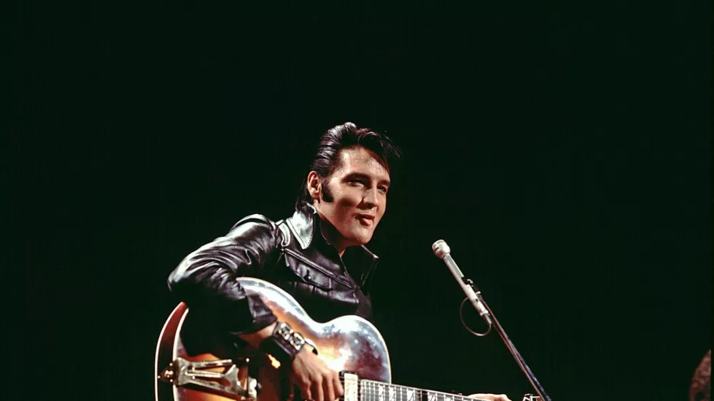 Elvis Presley performs during his 1968 TV comeback special, filmed at the NBC Studios, in Burbank, California, U.S., in this handout image. Elvis Presley Enterprises LLC/Handout via REUTERS  THIS IMAGE HAS BEEN SUPPLIED BY A THIRD PARTY. NO RESALES. NO ARCHIVES. MANDATORY CREDIT. EDITORIAL USE FOR REPORTING ON "ELVIS EVOLUTION" ONLY. NO NEW USAGE AFTER 0001 GMT ON JANUARY 18, 2024.