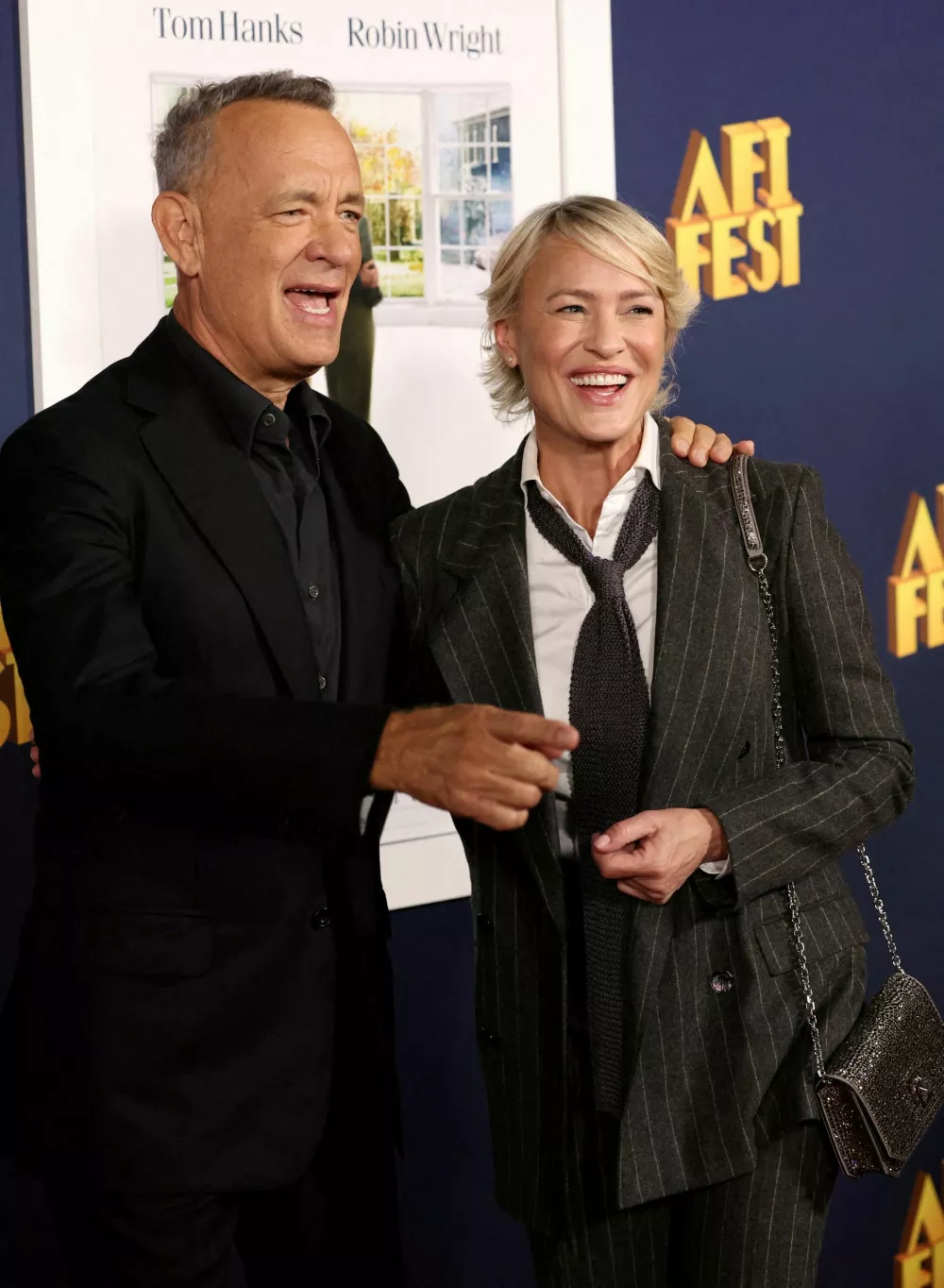 FILE PHOTO: Cast members Tom Hanks and Robin Wright attend a premiere for the film 'Here' during AFI Fest at TCL Chinese theatre in Los Angeles, California, U.S., October 25, 2024. REUTERS/Mario Anzuoni/File Photo