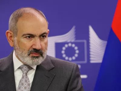 FILE PHOTO: Armenian Prime Minister Nikol Pashinyan meets U.S. Secretary of State Antony Blinken, EU Commission President Ursula von der Leyen and European Union foreign policy chief Josep Borrell, in Brussels, Belgium, April 5, 2024. REUTERS/Johanna Geron/Pool/File Photo