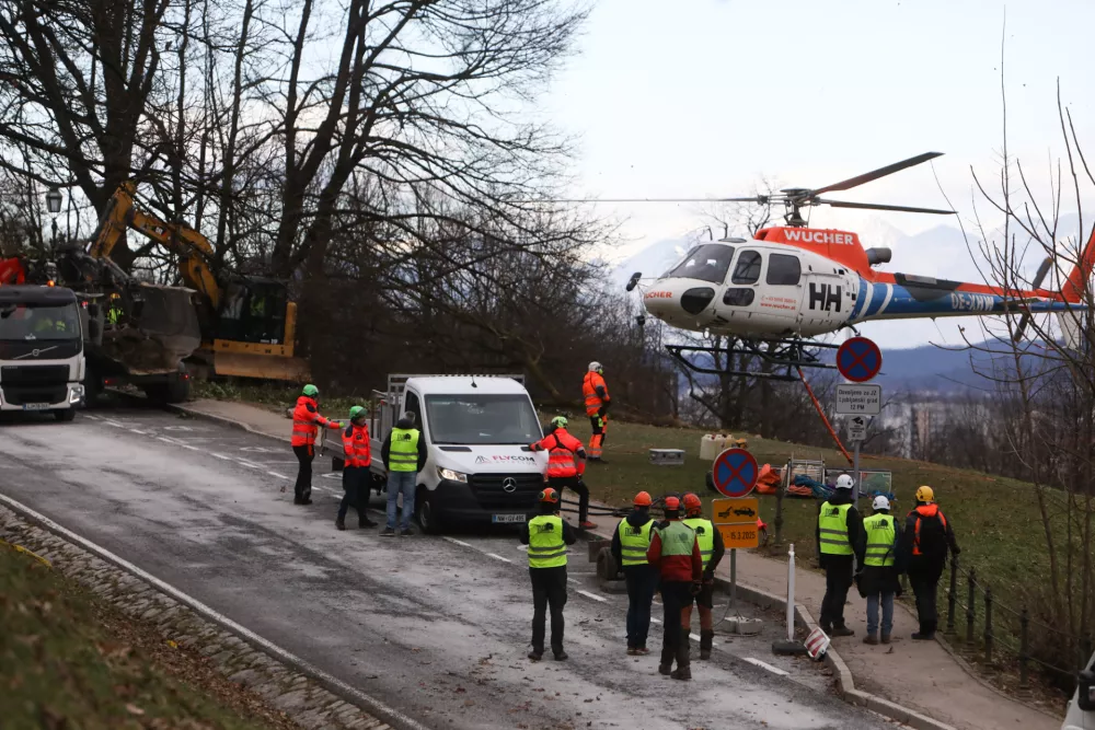 13.01.2025. odvoz dreves iz grajskega hriba s helikopterjem. foto: Bojan Velikonja 