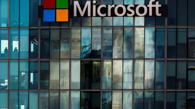 A view shows a Microsoft logo at Microsoft offices in Issy-les-Moulineaux near Paris, France, January 9, 2025. REUTERS/Gonzalo Fuentes