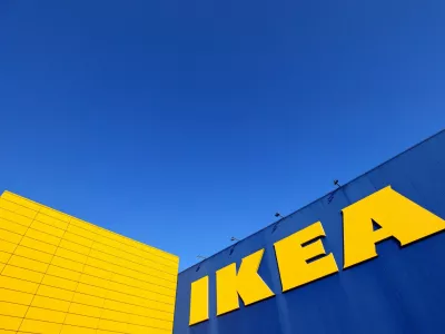 The IKEA logo is seen outside an IKEA furniture store in Brussels, Belgium June 13, 2023. REUTERS/Yves Herman