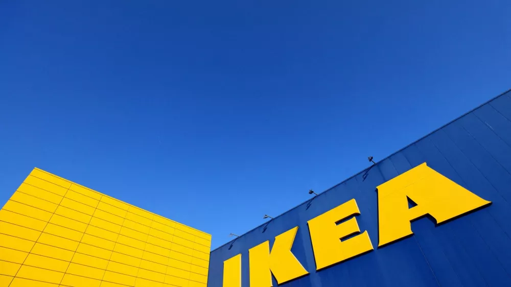 The IKEA logo is seen outside an IKEA furniture store in Brussels, Belgium June 13, 2023. REUTERS/Yves Herman