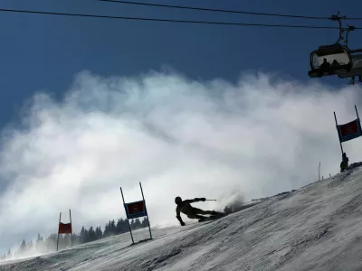 Alpine Skiing - FIS Alpine Ski World Cup - Men's Giant Slalom - Adelboden, Switzerland - January 12, 2025 Australia's Louis Muhlen-Schulte in action during their first run REUTERS/Denis Balibouse