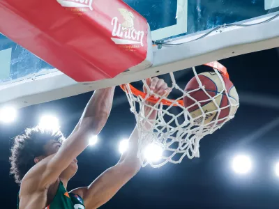 Joan Beringer in action during ABA League 2024/2025 regular season basketball match between Cedevita Olimpija and FMP in Arena Stozice, Ljubljana, Slovenia on January 12, 2025