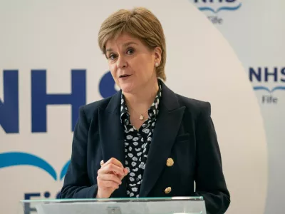 FILE PHOTO: KIRKCALDY, SCOTLAND - MARCH 24: First Minister Nicola Sturgeon speaks during a visit to NHS Fife National Treatment Centre on March 24, 2023 in Kirkcaldy, Scotland. Ms Sturgeon officially opened the new facility at the Fife hospital to mark her final official visit as First Minister.   Peter Summers/Pool via REUTERS/File Photo