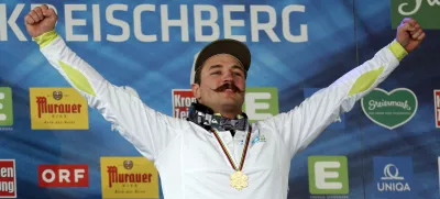 ﻿Slovenia's Filip Flisar celebrates his gold medal at the men's freestyle ski cross event at the Freestyle Ski and Snowboard World Championships in Kreischberg, Austria, Sunday, Jan. 25, 2015. (AP Photo/Darko Bandic)