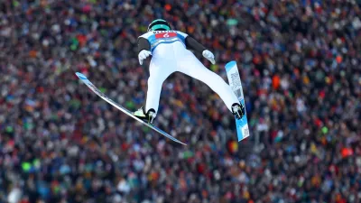 Ski Jumping - Four Hills Tournament - Garmisch-Partenkirchen, Germany - January 1, 2025 Slovenia's Anze Lanisek in action during the Men's Large Hill HS142 first run REUTERS/Lisi Niesner