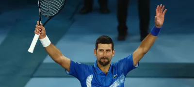 Tennis - Australian Open - Melbourne Park, Melbourne, Australia - January 15, 2025 Serbia's Novak Djokovic celebrates winning his second round match against Portugal's Jaime Faria REUTERS/Edgar Su