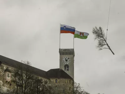 13.01.2025 - Grajski hrib, Grajski grič, Ljubljanski grad, posek - sečnja - Tisa - helikopter - prevoz dreves - hlodovine s helikopterjemFOTO: LUKA CJUHA