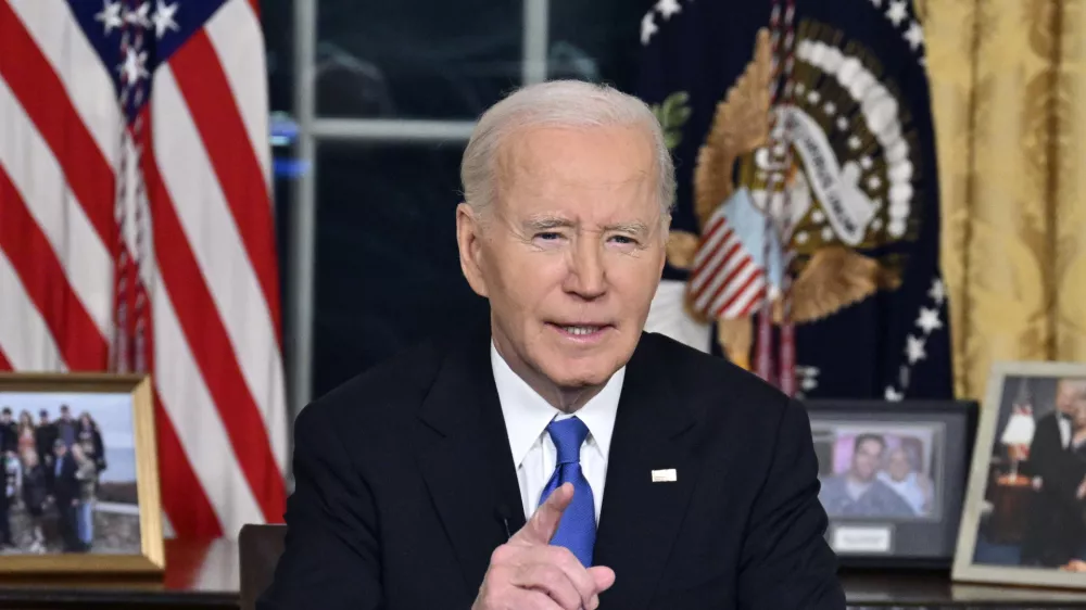 President Joe Biden speaks from the Oval Office of the White House as he gives his farewell address Wednesday, Jan. 15, 2025, in Washington. (Mandel Ngan/Pool via AP)