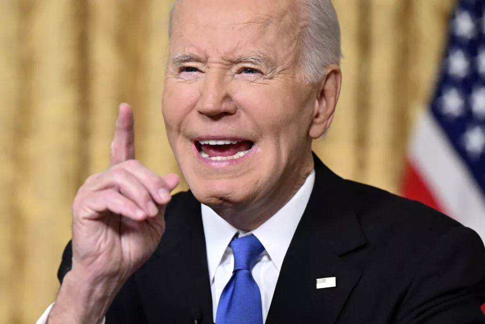 President Joe Biden speaks from the Oval Office of the White House as he gives his farewell address Wednesday, Jan. 15, 2025, in Washington. (Mandel Ngan/Pool via AP)