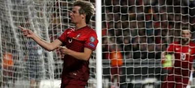 ﻿Portugal's Fabio Coentrao celebrates his goal against Serbia during their Euro 2016 qualifier soccer match at Luz stadium in Lisbon March 29, 2015. REUTERS/Rafael Marchante - RTR4VDU1