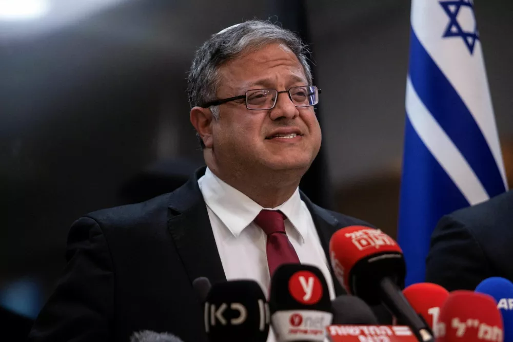 Israeli National Security Minister and head of Jewish Power party Itamar Ben-Gvir gives a statement to members of the press, ahead of a possible ceasefire between Israel and Hamas, in Jerusalem, January 16, 2025. REUTERS/Oren Ben Hakoon ISRAEL OUT. NO COMMERCIAL OR EDITORIAL SALES IN ISRAEL