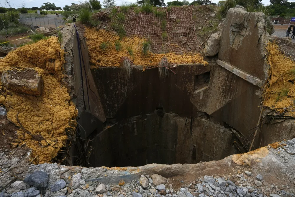 An abandoned gold mine, where miners were rescued from below ground, in Stilfontein, South Africa, Thursday, Jan. 16, 2025. (AP Photo/Themba Hadebe)