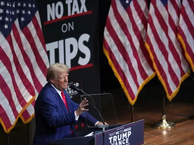 FILE - Republican presidential nominee former President Donald Trump speaks at a campaign rally in Asheville, N.C., Aug. 14, 2024. (AP Photo/Matt Rourke)