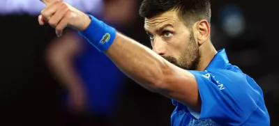 Tennis - Australian Open - Melbourne Park, Melbourne, Australia - January 17, 2025 Serbia's Novak Djokovic gestures as he celebrates winning his third round match against Czech Republic's Tomas Machac REUTERS/Edgar Su