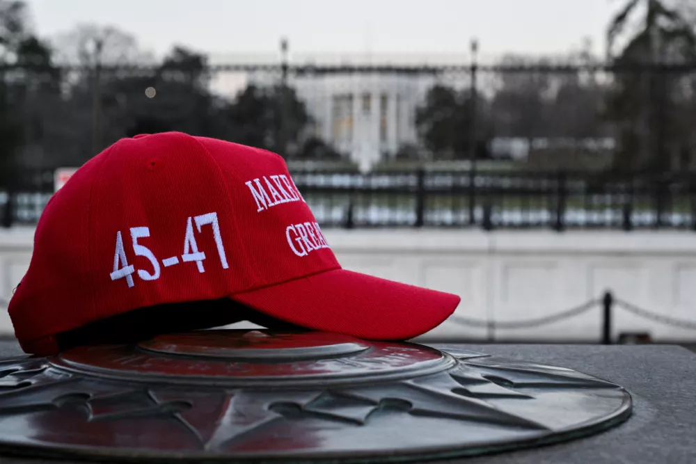 A MAGA hat is seen at the Ellipse, in front of the White House, ahead of Trump's presidential inauguration, in Washington, U.S., January 18, 2025. REUTERS/Jon Cherry