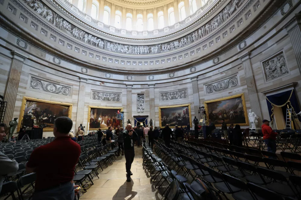 The Rotunda is prepared for the inauguration of U.S. president-elect Donald Trump in the U.S. Capitol in Washington, U.S., January 18, 2025. REUTERS/Kevin Lamarque