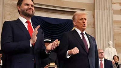 WASHINGTON, DC - JANUARY 20: U.S. Vice President-elect former Sen. J.D. Vance (R-OH) and U.S. President-elect Donald Trump arrive to inauguration ceremonies in the Rotunda of the U.S. Capitol on January 20, 2025 in Washington, DC. Donald Trump takes office for his second term as the 47th president of the United States.  Chip Somodevilla/Pool via REUTERS